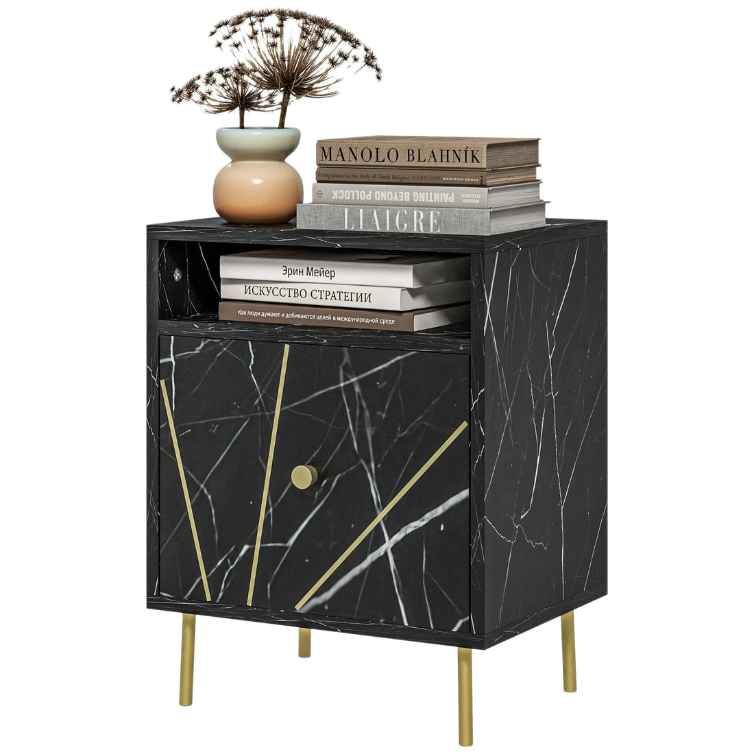 Table de nuit effet marbre 39X30X50 cm Noir - vente privée 200007763:201336104