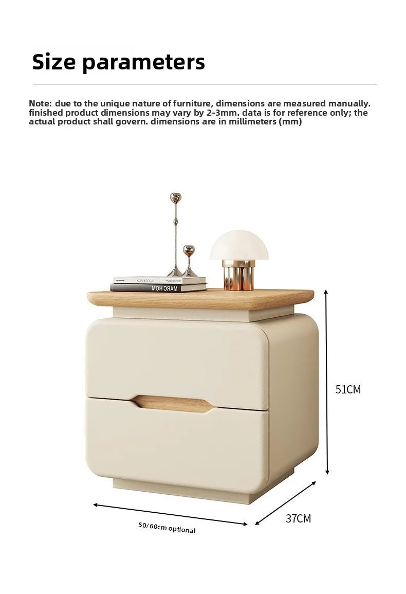 Table de nuit en bois massif couleur crème premium - vente privée 14:10Style A2 40x37x51cm