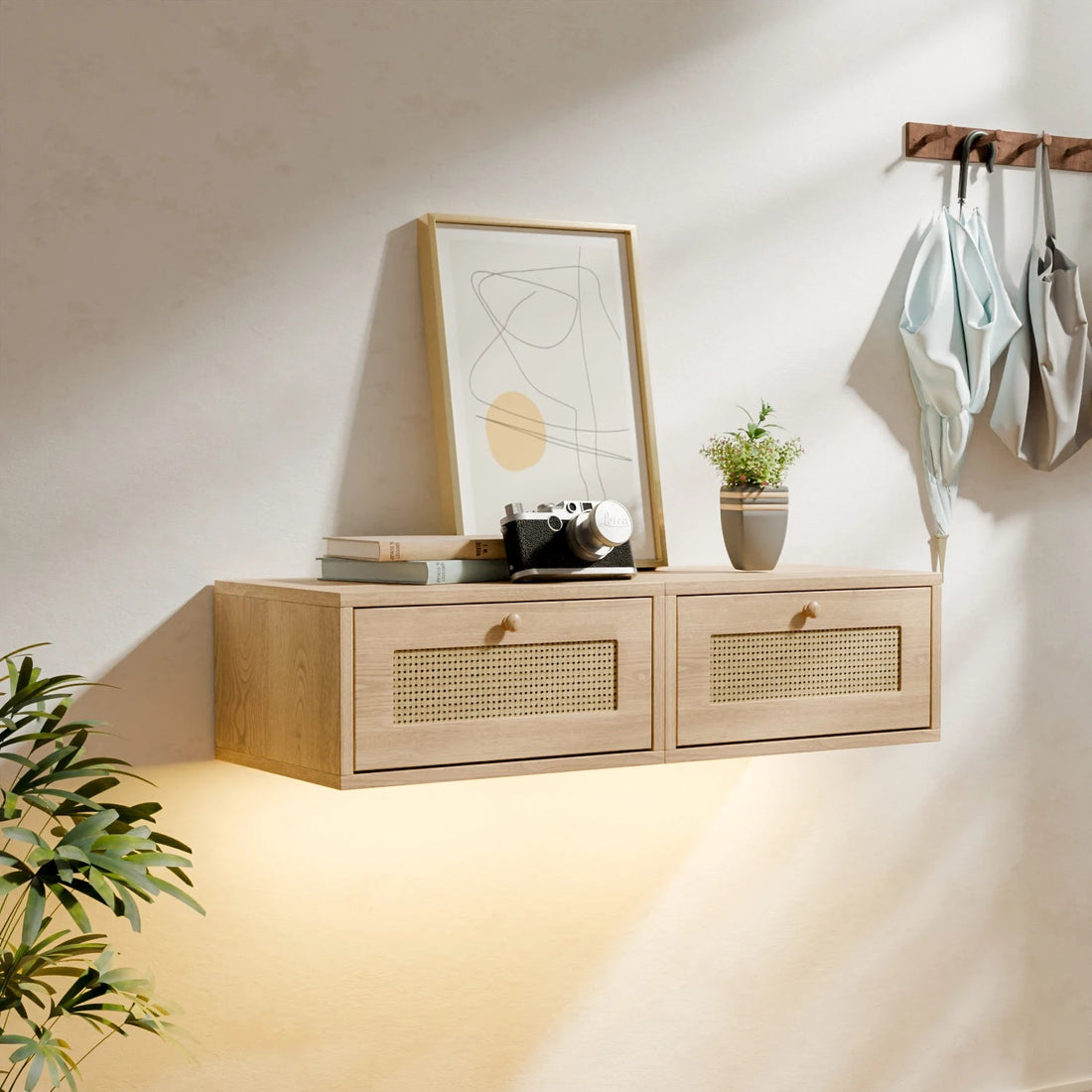 Table de nuit en bois moderne suspendue 1 pièce - vente privée 14:173Brown;200007763:201336101