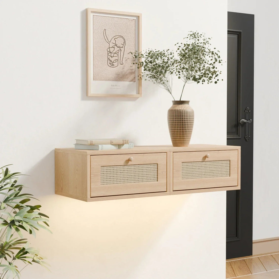 Table de nuit en bois moderne suspendue 1 pièce - vente privée 14:173Brown;200007763:201336101