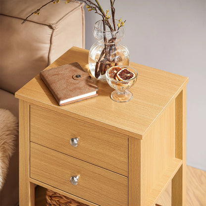 Table de nuit étagère en bois avec 2 tiroirs - 45 x 60 x 35cm - vente privée 14:774;200007763:201336101