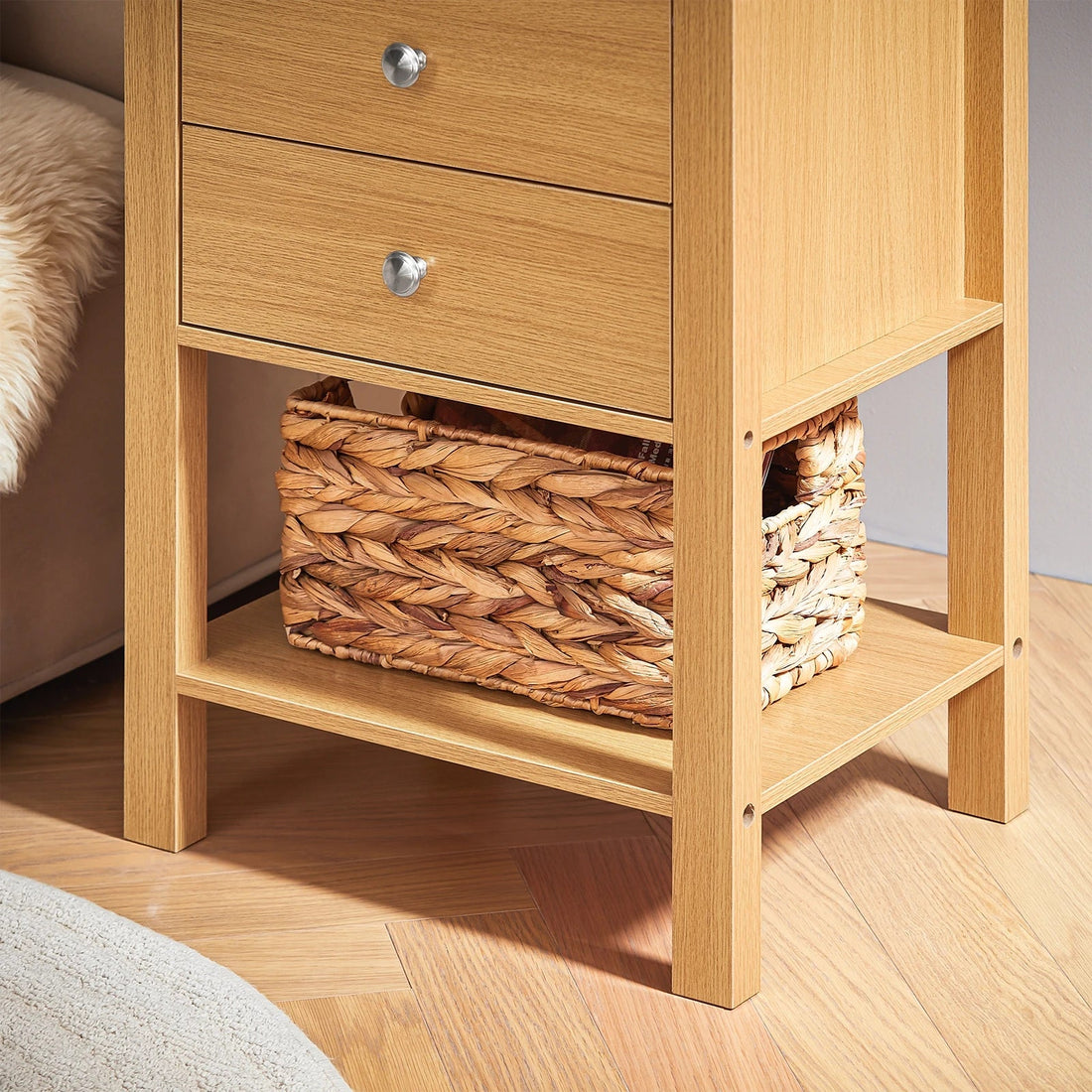 Table de nuit étagère en bois avec 2 tiroirs - 45 x 60 x 35cm - vente privée 14:774;200007763:201336101