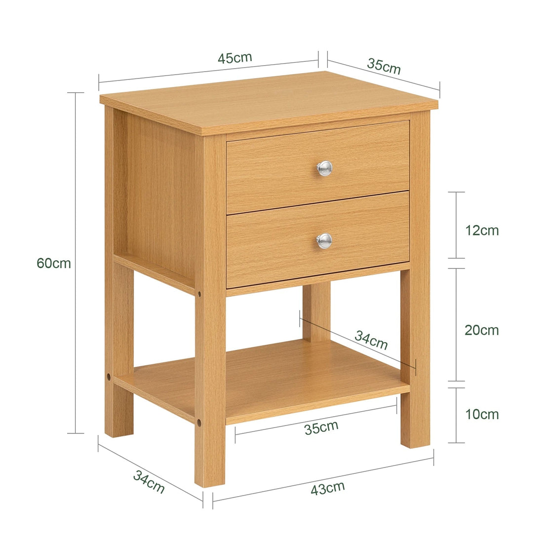 Table de nuit étagère en bois avec 2 tiroirs - 45 x 60 x 35cm - vente privée 14:774;200007763:201336101