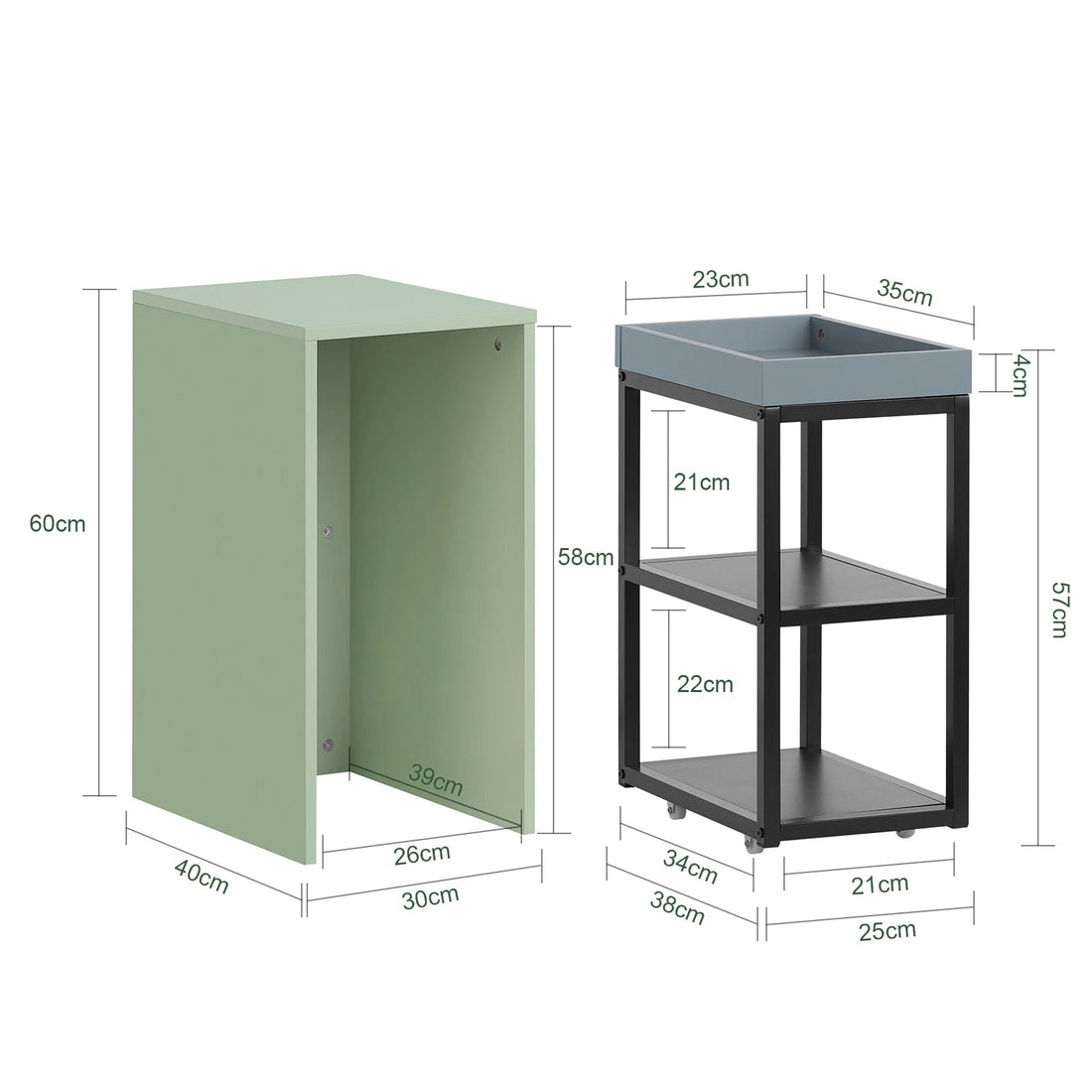 Table de nuit étroite verte 1 pièces - vente privée 14:175;200007763:201336101