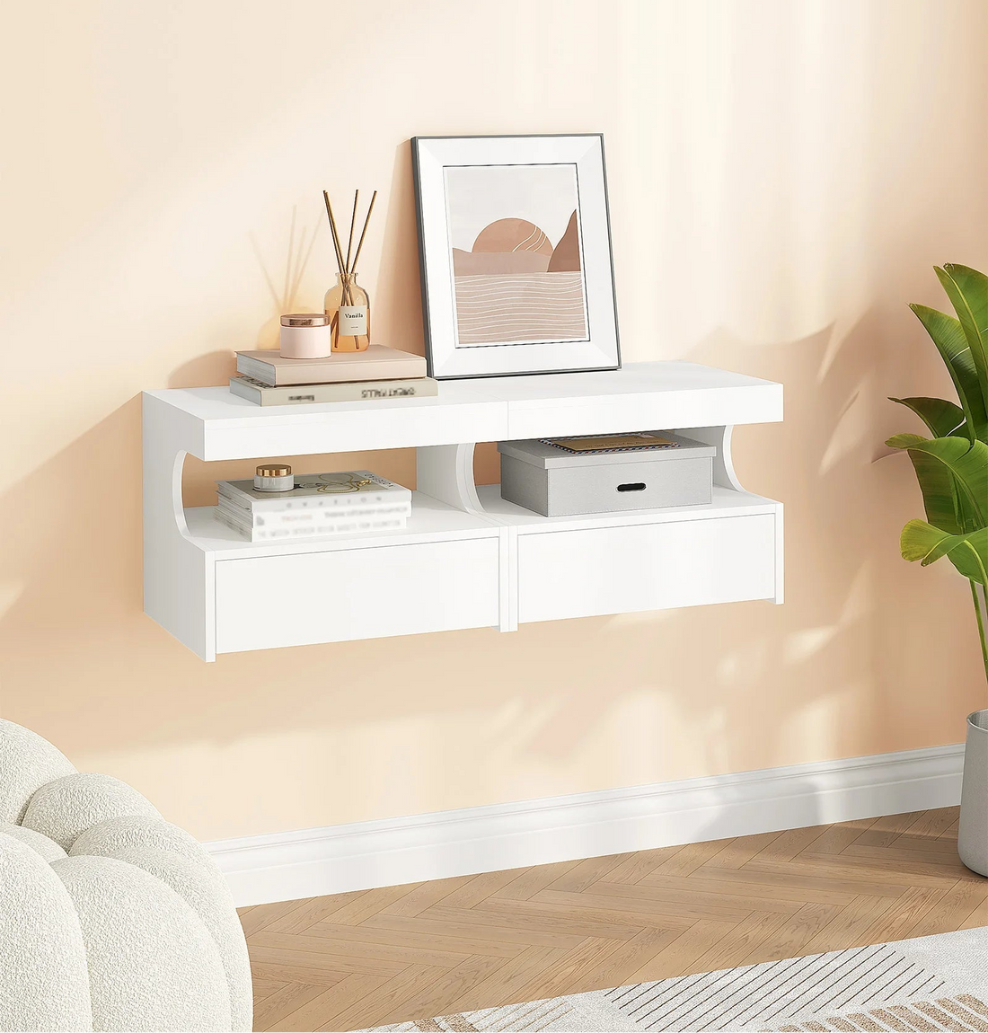 Table de nuit flottante blanche pour chambre - 1 pièce - vente privée 14:29;200007763:201336101