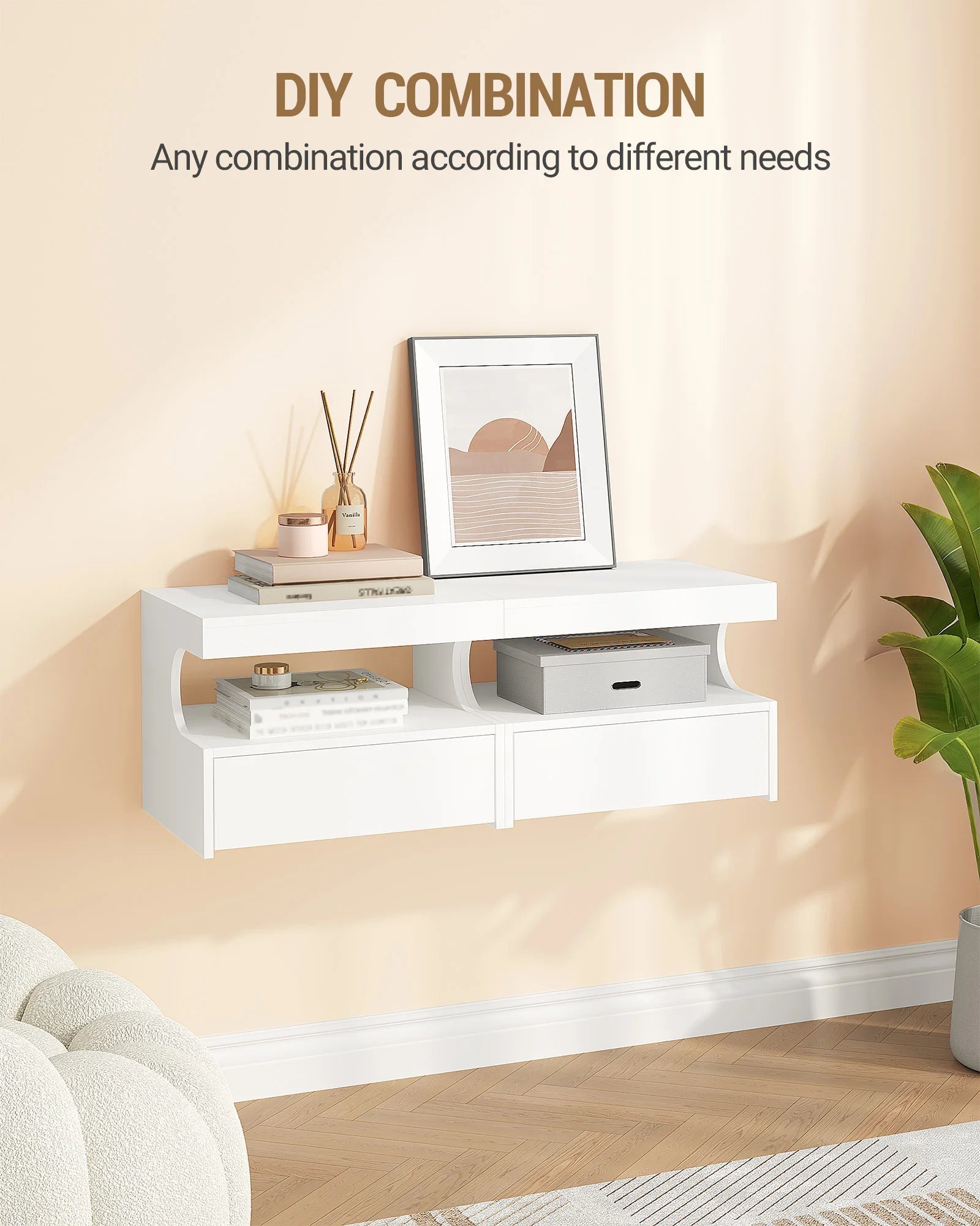 Table de nuit flottante blanche pour chambre - 1 pièce - 14:29;200007763:201336101