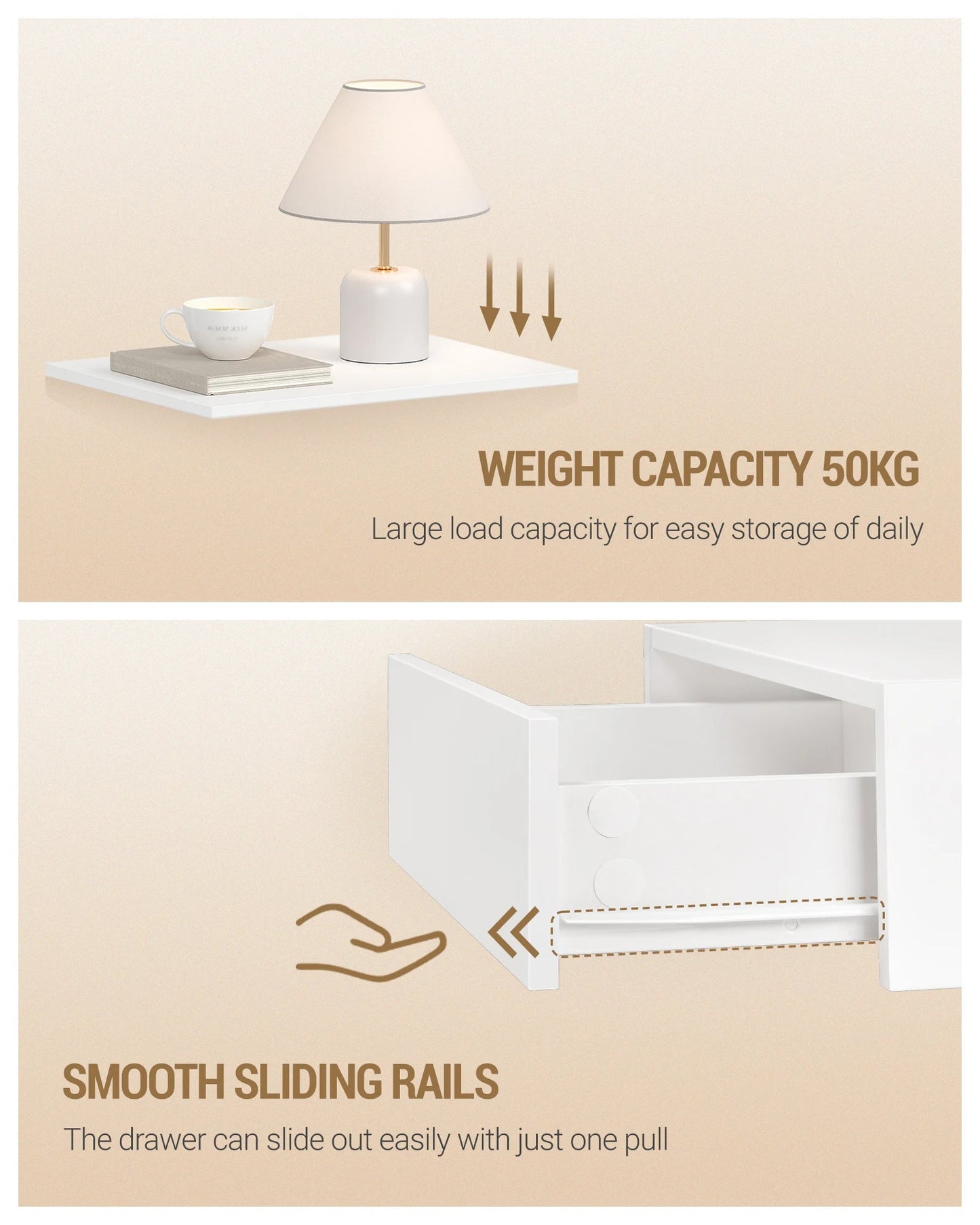 Table de nuit flottante blanche pour chambre - 1 pièce - 14:29;200007763:201336101