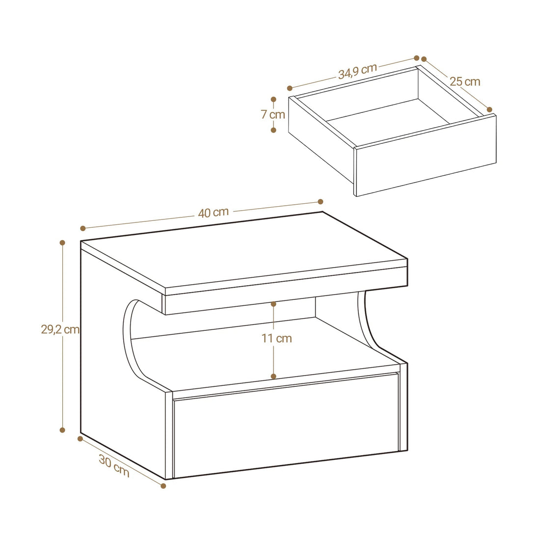Table de nuit flottante blanche pour chambre - 1 pièce - vente privée 14:29;200007763:201336101