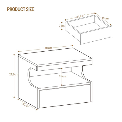 Table de nuit flottante blanche pour chambre - 1 pièce - 14:29;200007763:201336101