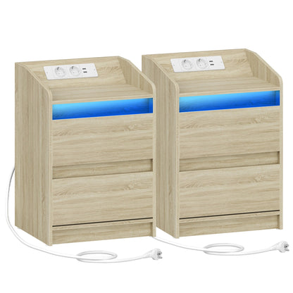 Table de nuit LED avec prise USB, 2 tiroirs - vente privée 14:2000061532pc;200007763:201336101