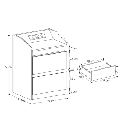 Table de nuit LED avec prise USB, 2 tiroirs - vente privée 14:2000061541pc;200007763:201336101