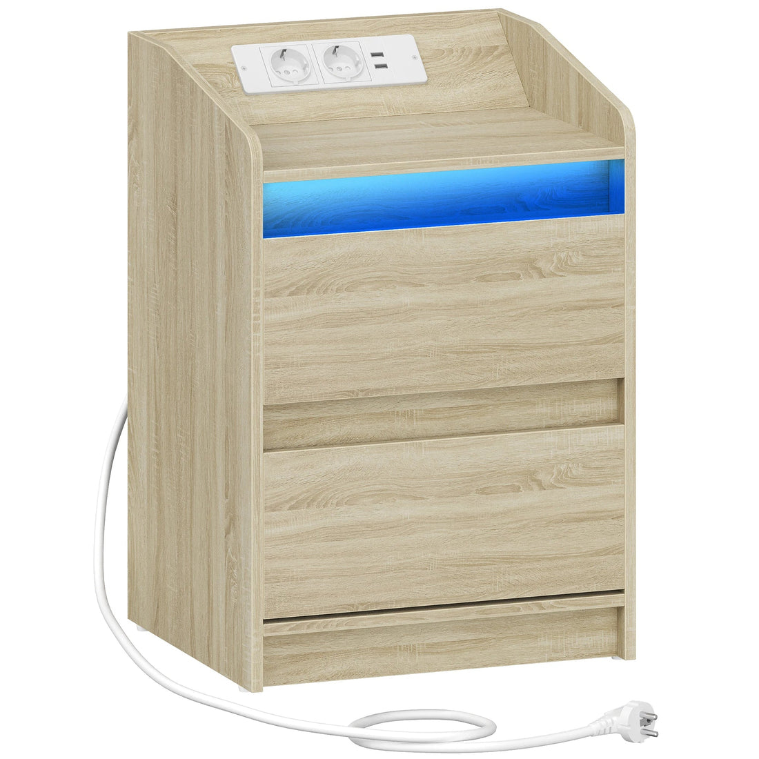 Table de nuit LED avec prise USB, 2 tiroirs - vente privée 14:2000061541pc;200007763:201336101
