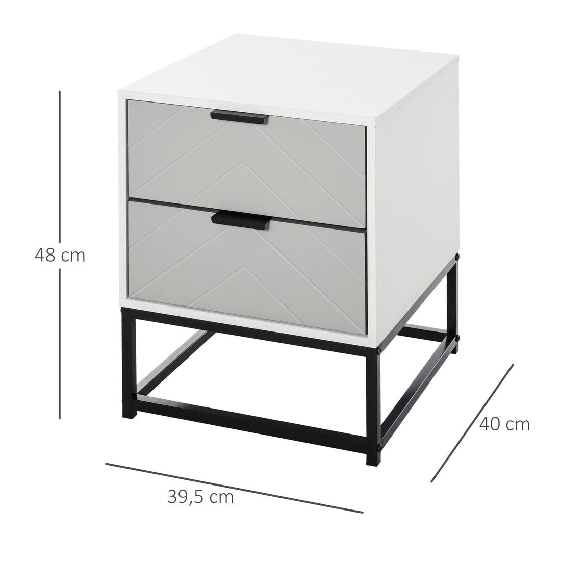 Table de nuit moderne blanche et gris 39.5X40X48 cm - vente privée 200007763:201336104