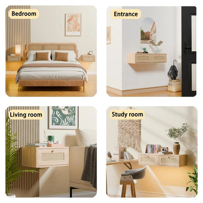 Table de nuit murale en bois avec tiroir - 14:292pcs Brown;200007763:201336101