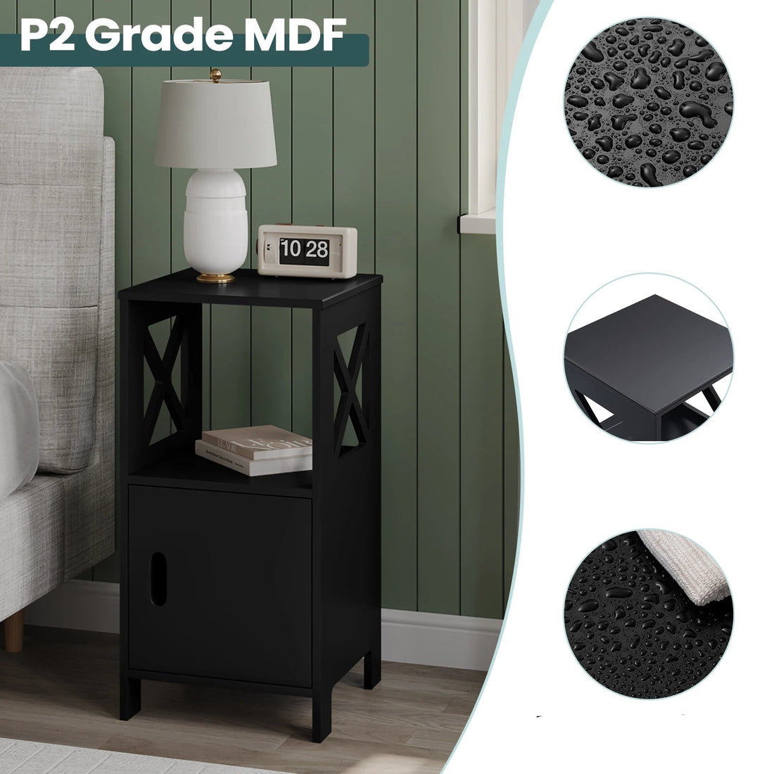 Table de nuit noir avec porte - lot de 2 ensembles - vente privée 14:193;200007763:201336101