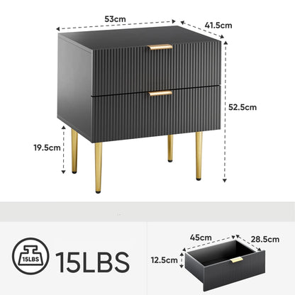 Table de nuit noire avec 2 tiroirs 1 Piece - vente privée 14:10black;200007763:201336342