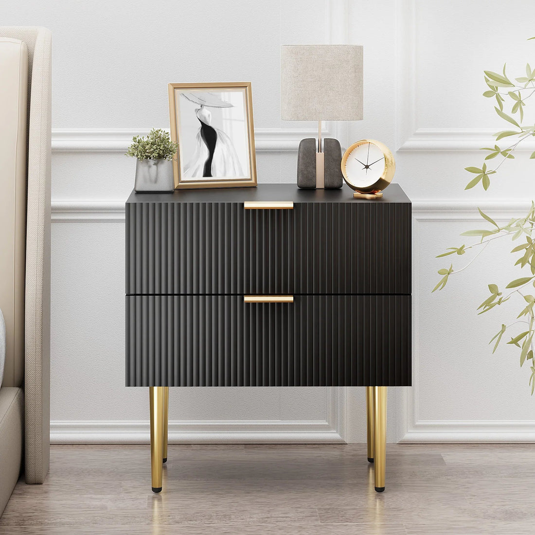 Table de nuit noire avec 2 tiroirs 1 Piece - vente privée 14:10black;200007763:201336342