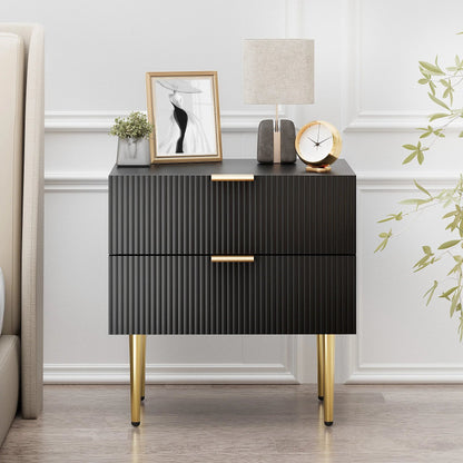 Table de nuit noire avec 2 tiroirs 1 Piece - vente privée 14:10black;200007763:201336342