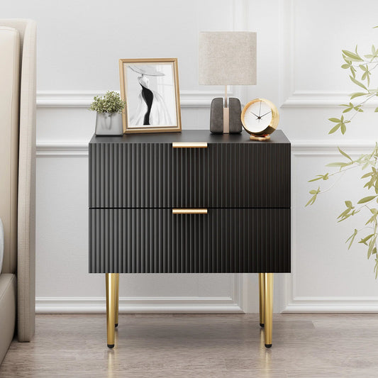 Table de nuit noire avec 2 tiroirs 1 Piece - vente privée 14:10black;200007763:201336342