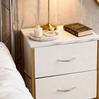 Table de nuit originale avec doubles tiroirs pour chambre à coucher - vente privée 14:10Gold-white