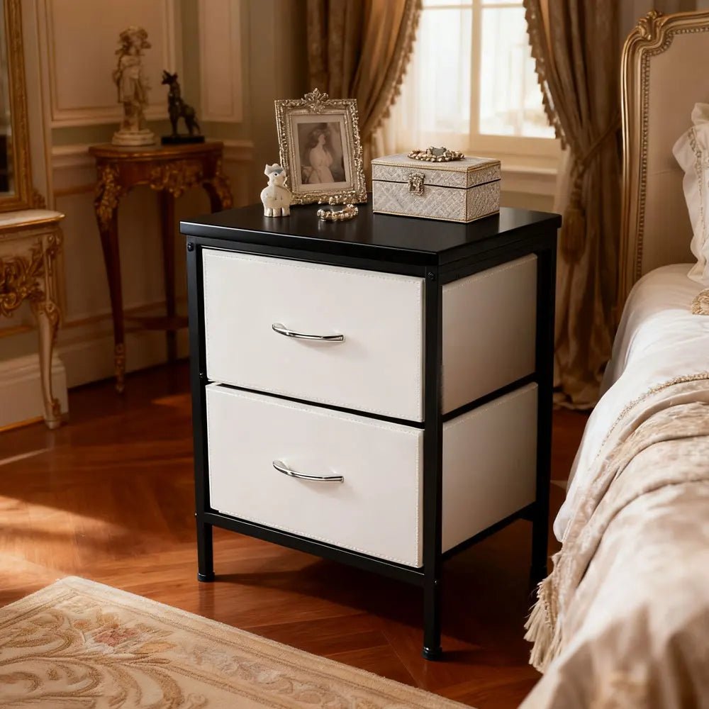 Table de nuit originale avec doubles tiroirs pour chambre à coucher - vente privée 14:10Gold-white