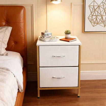Table de nuit originale avec doubles tiroirs pour chambre à coucher - vente privée 14:10Gold-white