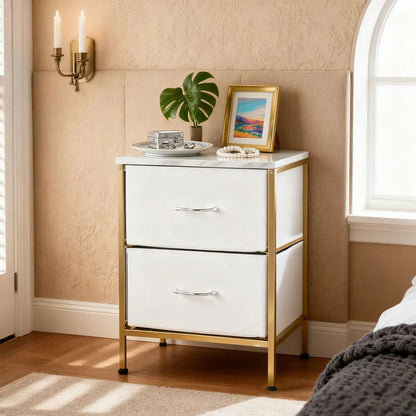 Table de nuit originale avec doubles tiroirs pour chambre à coucher - vente privée 14:10Gold-white