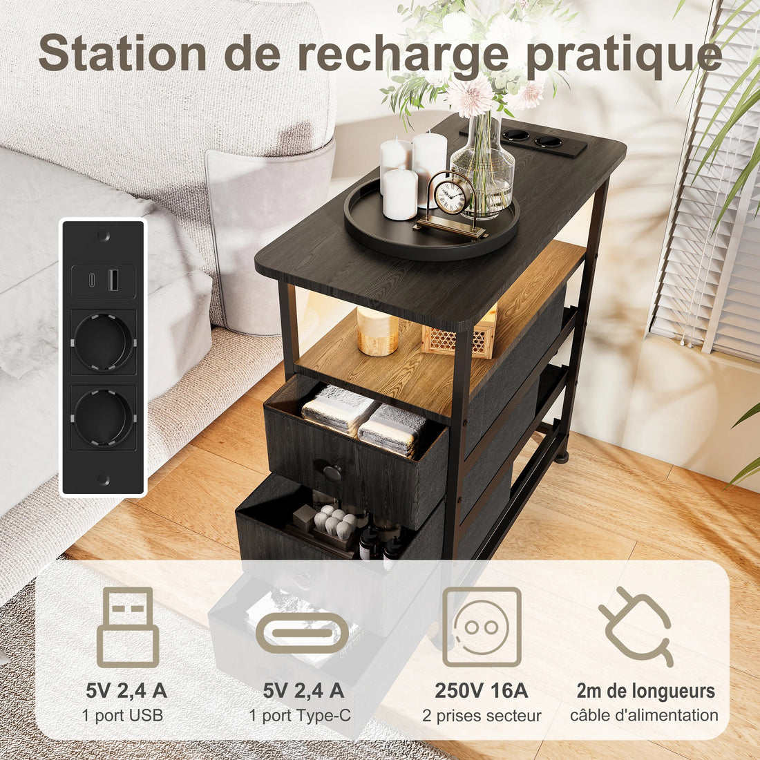 Table de nuit pas cher avec multiprise - vente privée 14:193;200007763:201336101