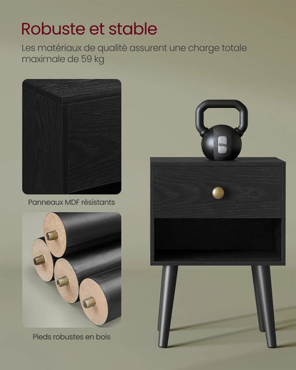 Table de nuit simple noir en bois - vente privée 14:193;200007763:201336342