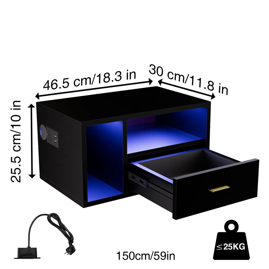 Table de nuit suspendue avec station de charge - vente privée 14:173Black;200007763:201336101