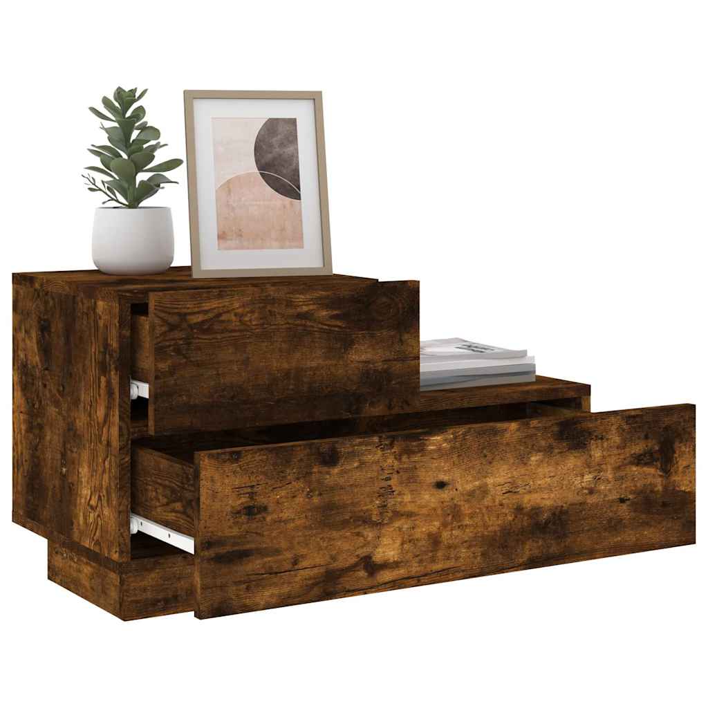 Table de nuit vintage Avec Lumiachd Led Chêne Fumé 70X36X40,5 cm - 200007763:201336101