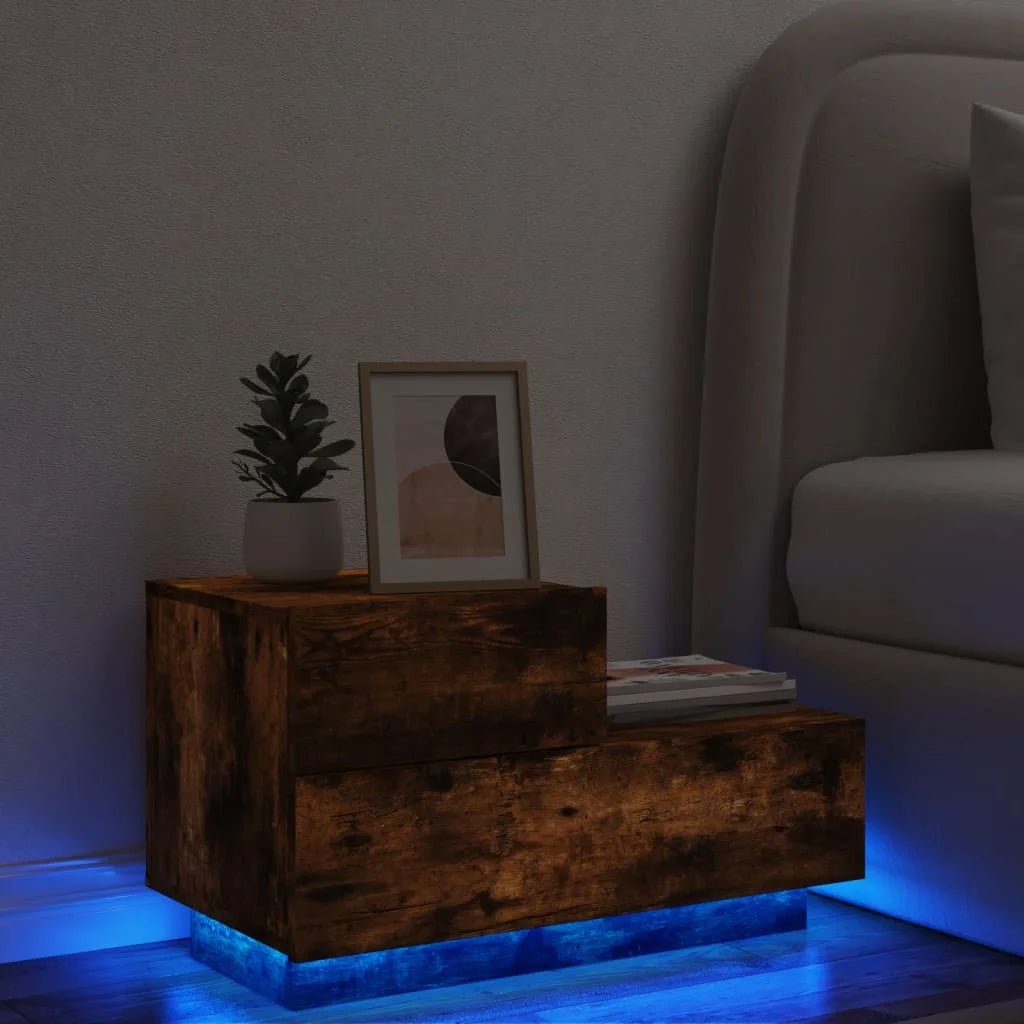 Table de nuit vintage Avec Lumiachd Led Chêne Fumé 70X36X40,5 cm - 200007763:201336101