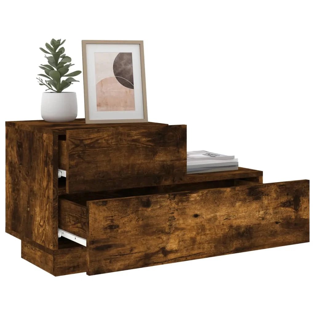 Table de nuit vintage Avec Lumiachd Led Chêne Fumé 70X36X40,5 cm - 200007763:201336101