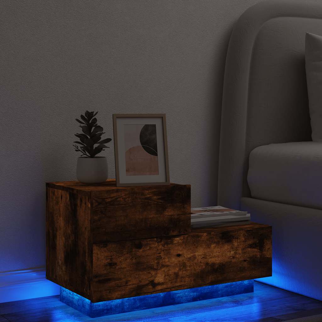 Table de nuit vintage Avec Lumiachd Led Chêne Fumé 70X36X40,5 cm - 200007763:201336101