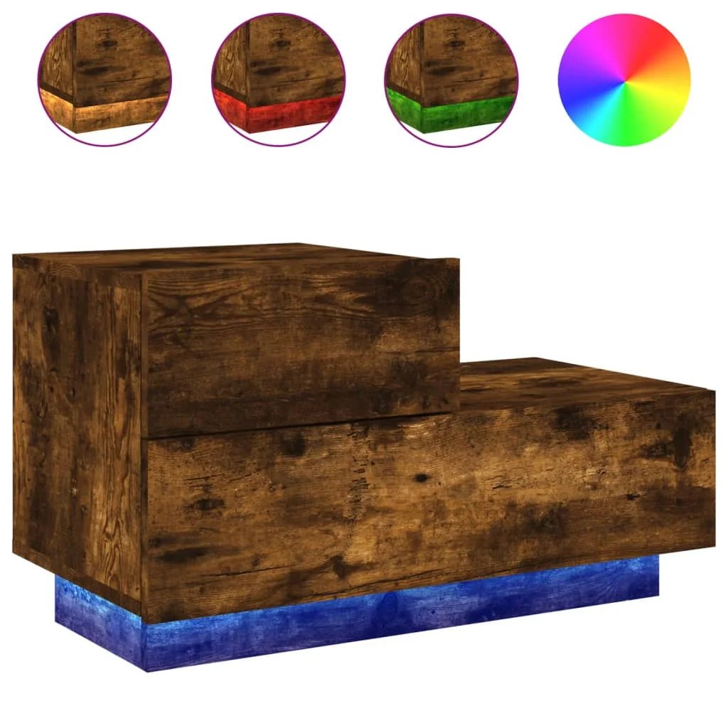 Table de nuit vintage Avec Lumiachd Led Chêne Fumé 70X36X40,5 cm - vente privée 200007763:201336101