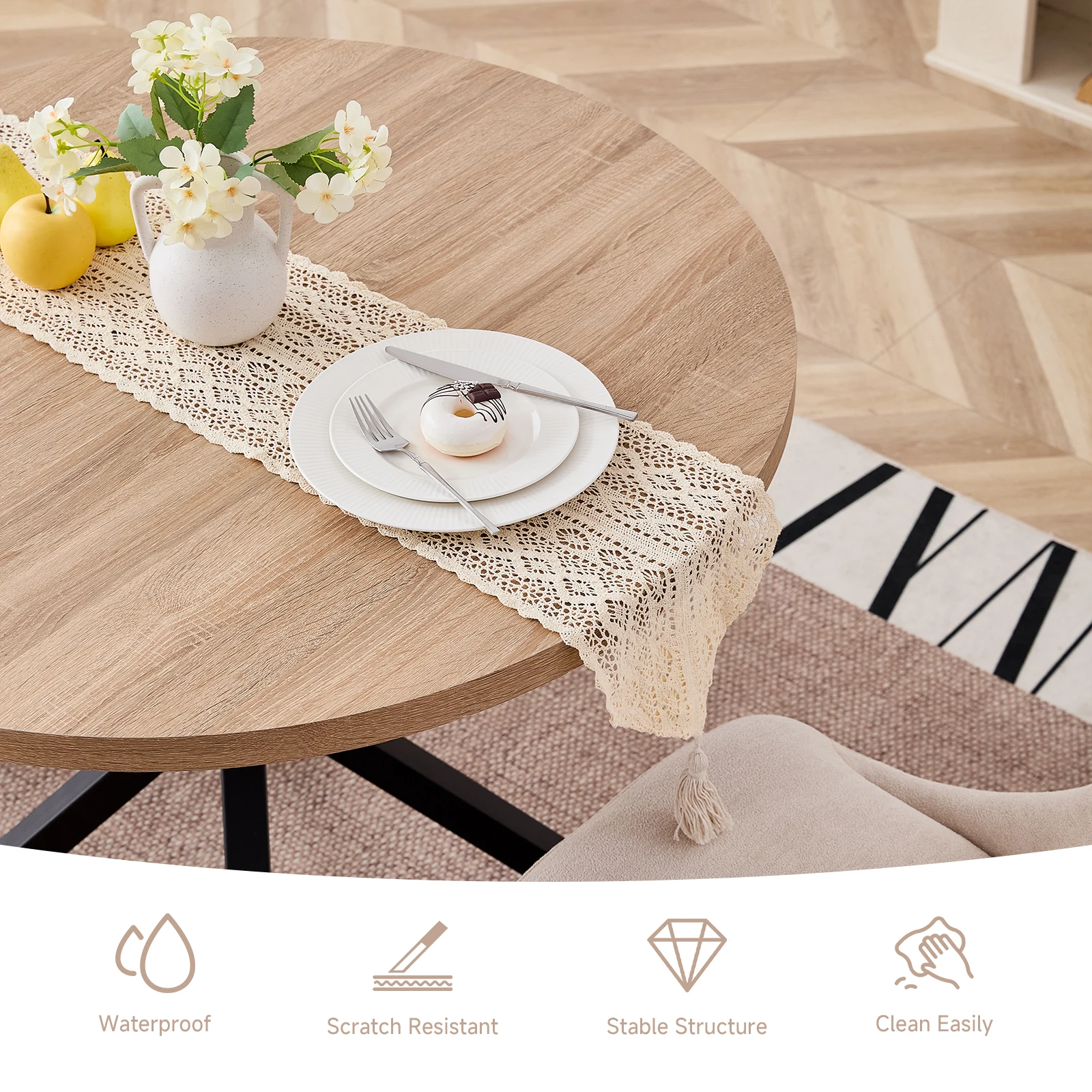 Table de salle à manger ronde style nordique EGOONM 100 cm plateau MDF image 3