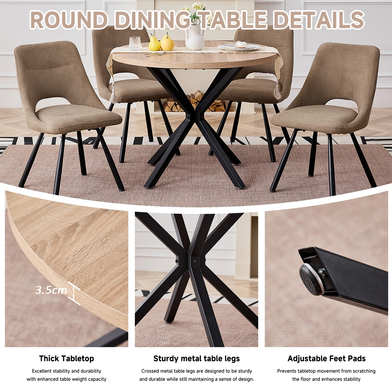 Table de salle à manger ronde style nordique EGOONM 100 cm plateau MDF vue 2