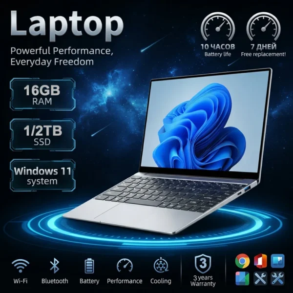 Ordinateur portable LENO HOT 14,1 pouces Windows 11 16 Go RAM SSD vue 2