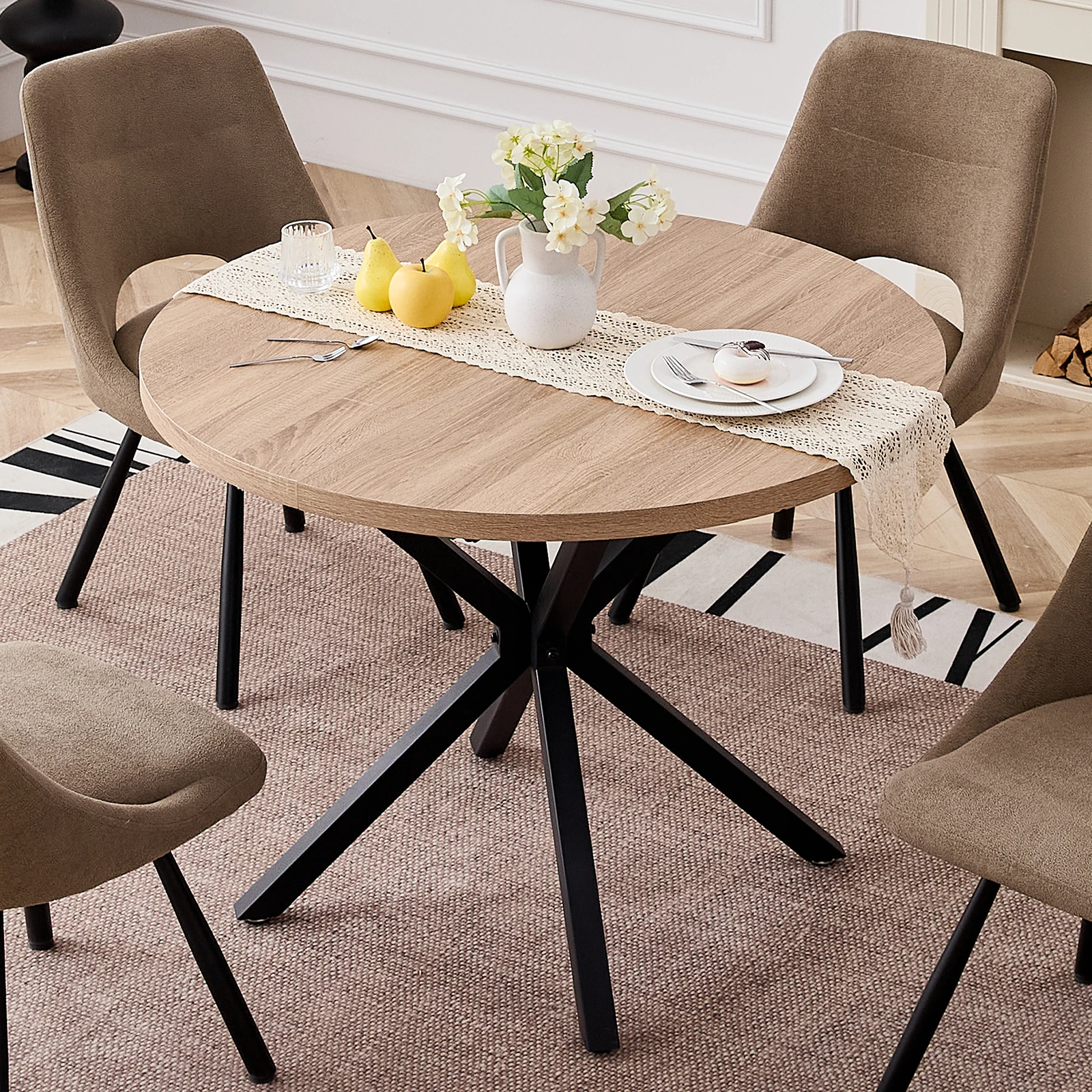 Table de salle à manger ronde style nordique EGOONM 100 cm plateau MDF