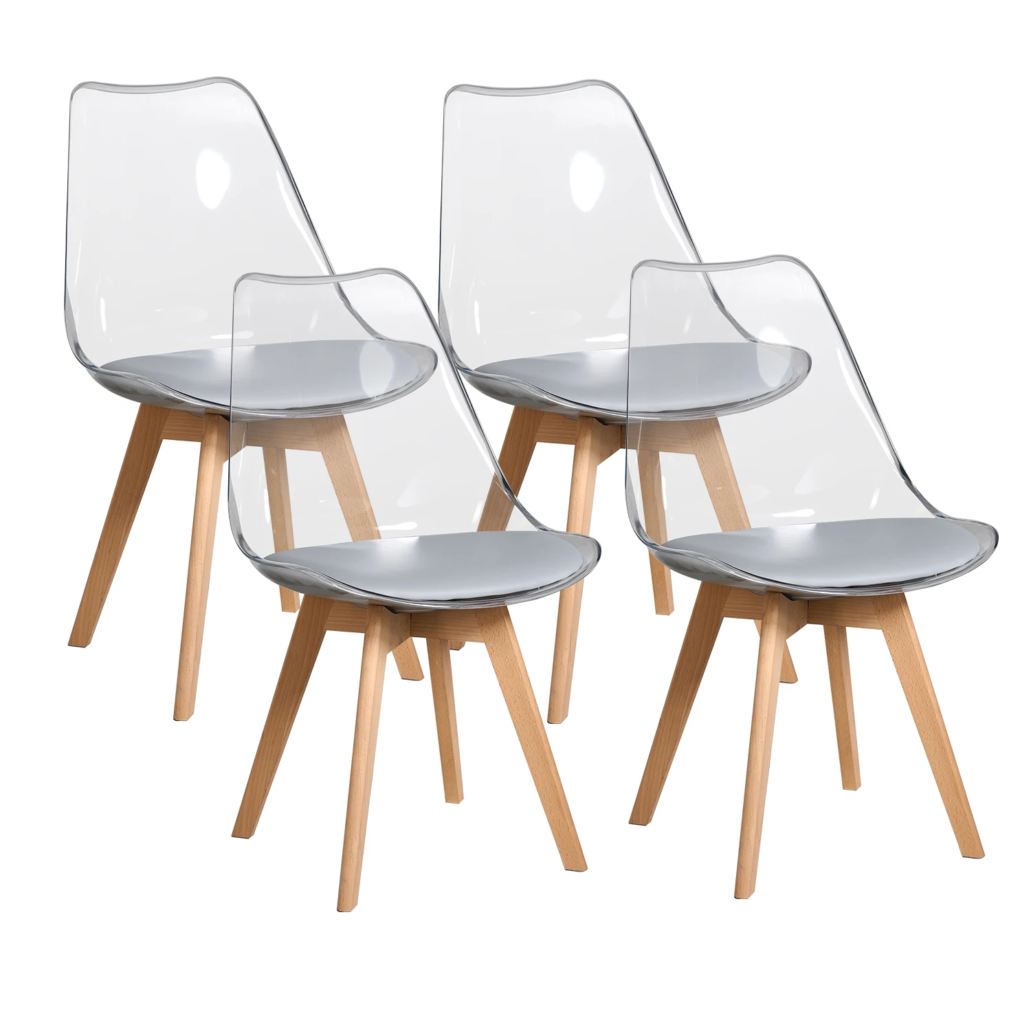 Ensemble de 4 chaises de salle à manger modernes avec coussin en similicuir et pieds en bois massif