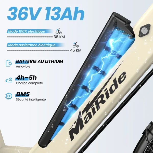 Vélo électrique tout-terrain Mairide S600 - 26 pouces - Moteur 250W et Batterie 36V 13Ah vue 2