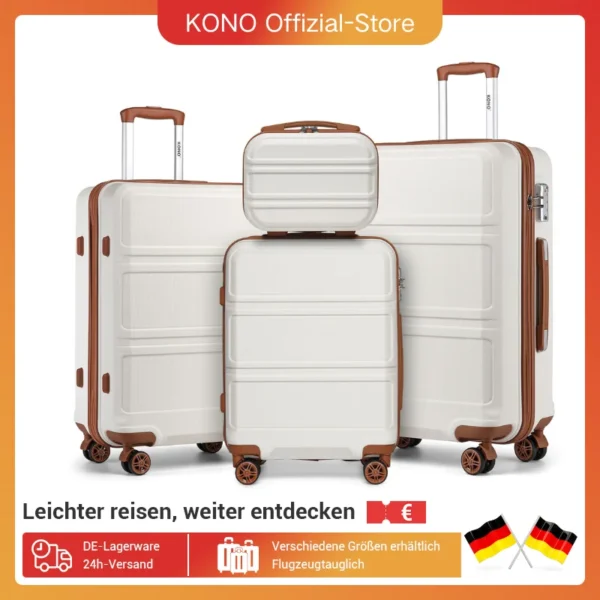 KONO Ensemble de Bagages Rigides 4 Pièces avec Roues Jumelles et Serrure TSA - S, M, L, XL