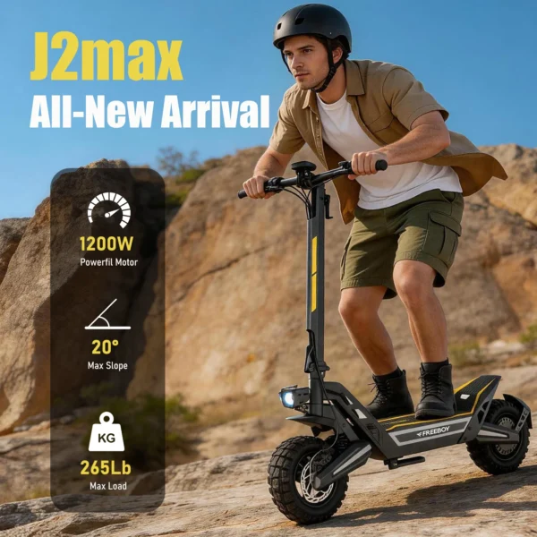 Trottinette Électrique Adulte FREEBOY J2MAX - 1200W, 55 km/h, Autonomie 50 km vue 2
