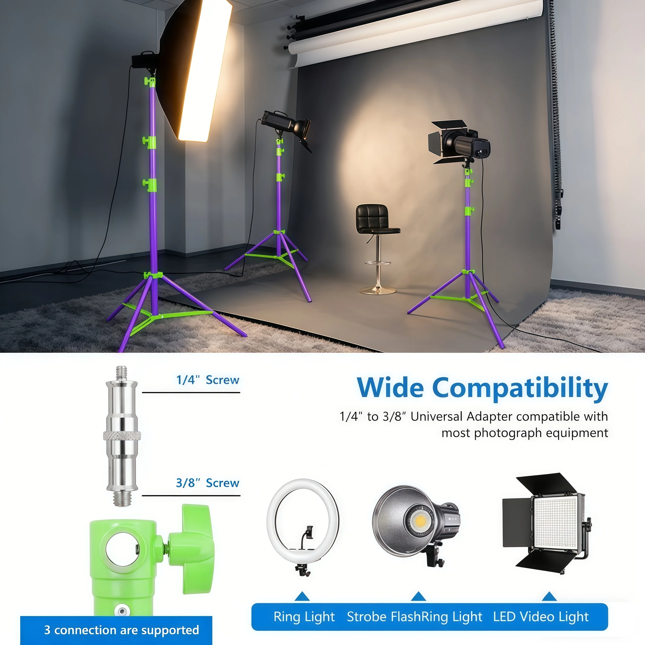 Trépied de Studio Professionnel 2,8 M en Alliage et Acier avec Vis Universelle 1/4"-3/8" image 6