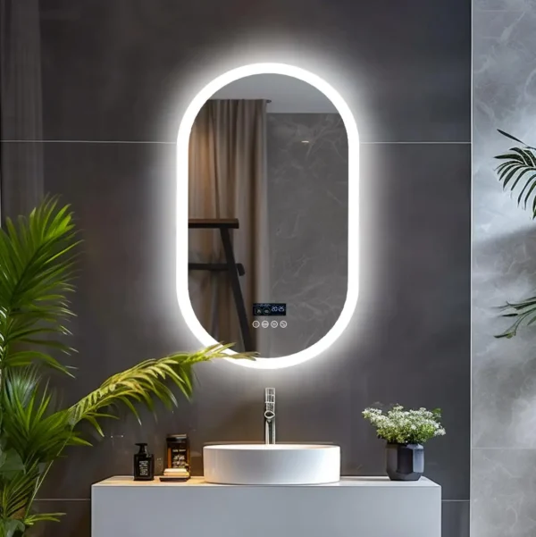 Miroir de Salle de Bain Ovale à LED avec Bluetooth, Rétroéclairage et Antibuée vue 2
