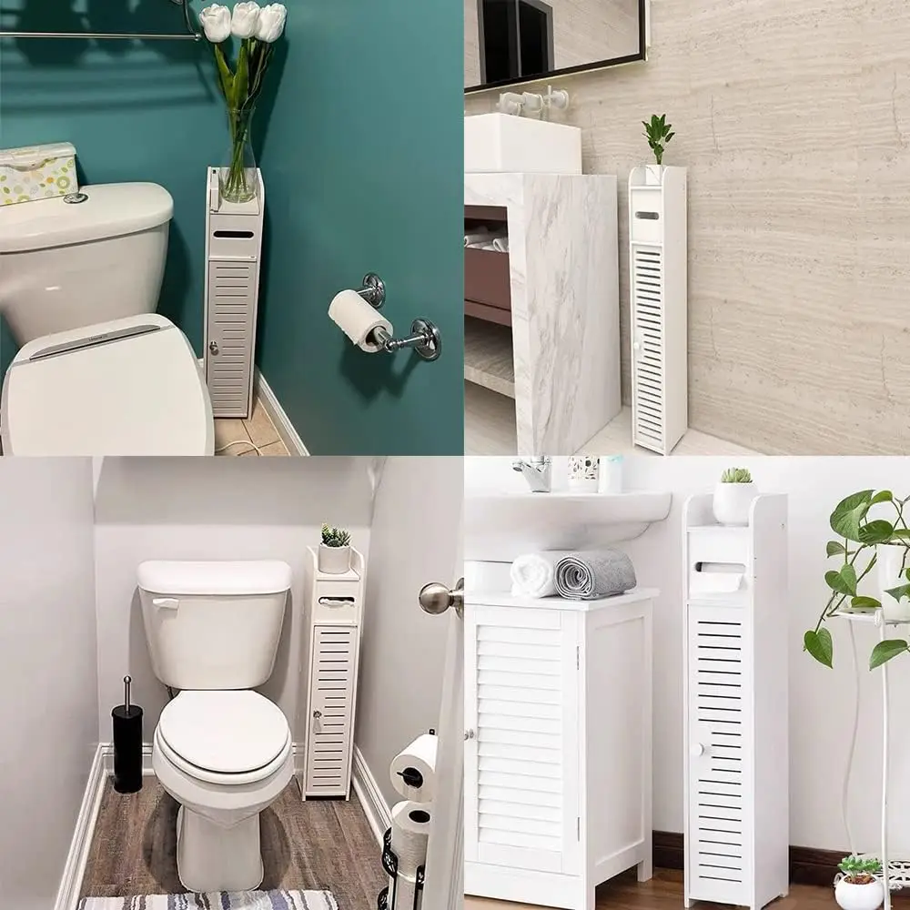 Armoire haute de salle de bain à 3 niveaux et étagère mince roulante image 6