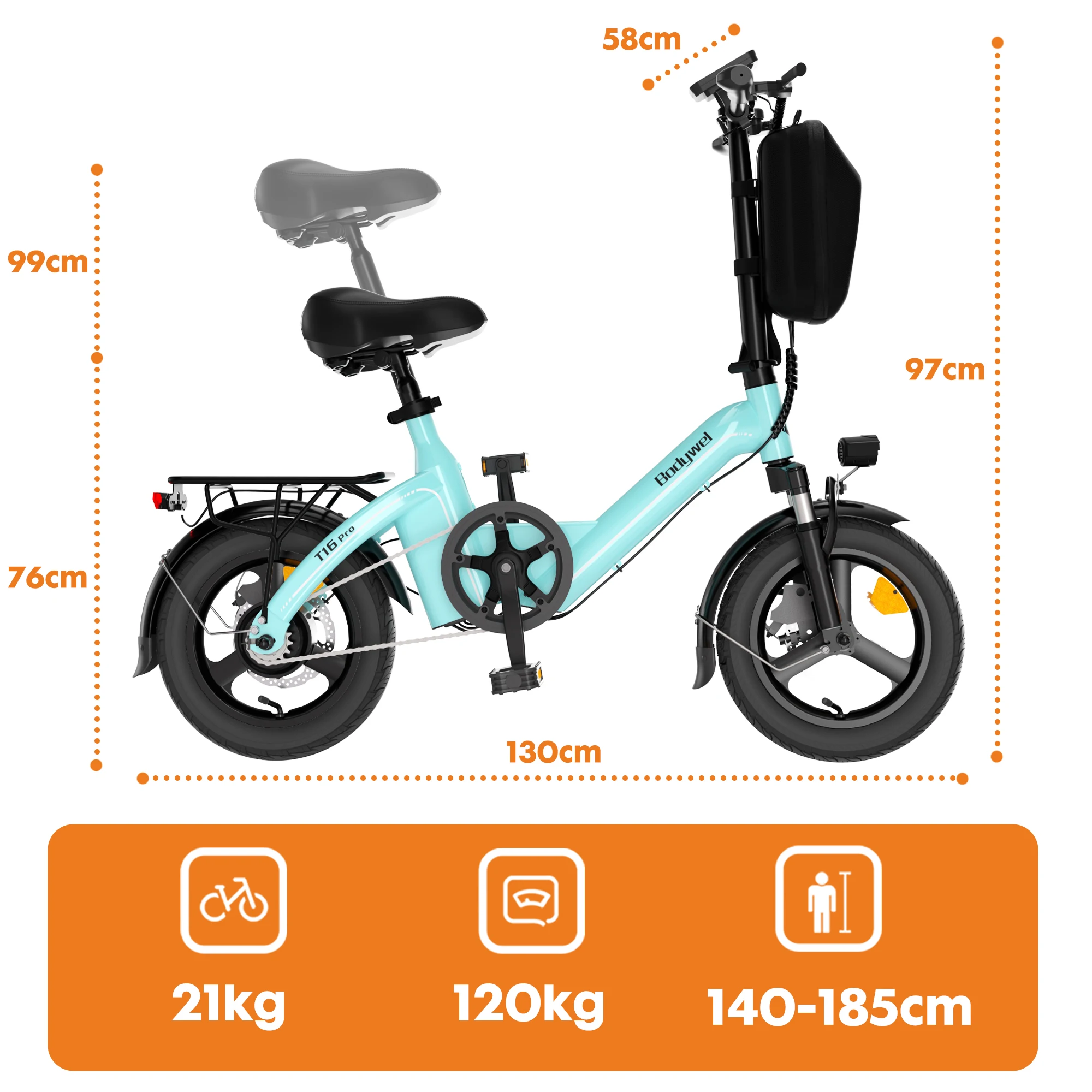 Vélo électrique pliable Bodywel T16 Pro 14 pouces - Ville et transport urbain image 8