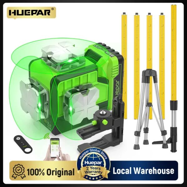 Niveau laser 3D Huepar 12 lignes à faisceau vert et support P03CG
