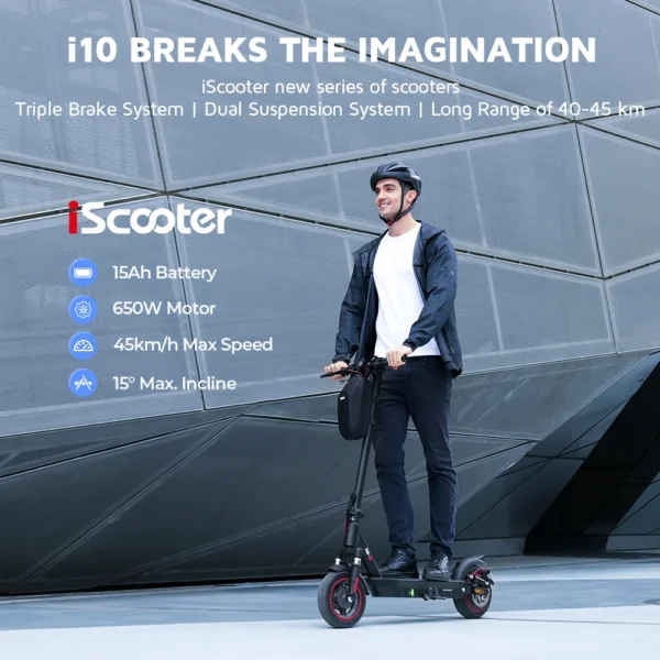Trottinette Électrique Adulte Iscooter I10 - 650W - 40 km/h - Autonomie 45 km vue 2