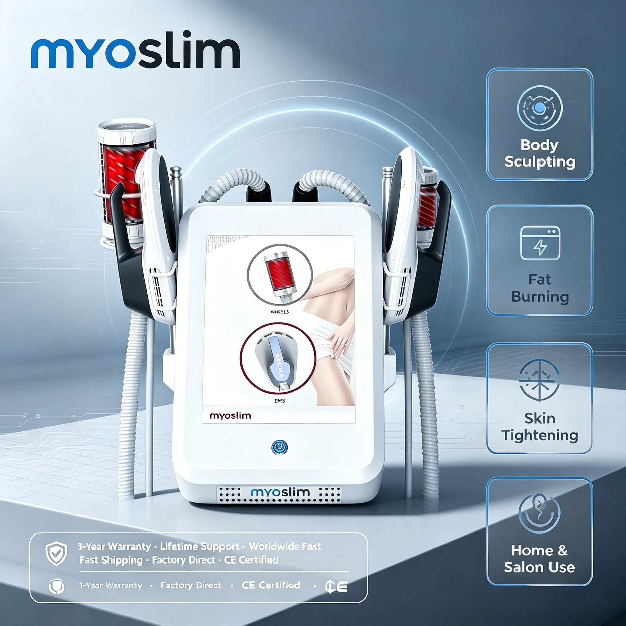Appareil de modelage corporel Myoslim 6500W et stimulation EMS avec 4 poignées